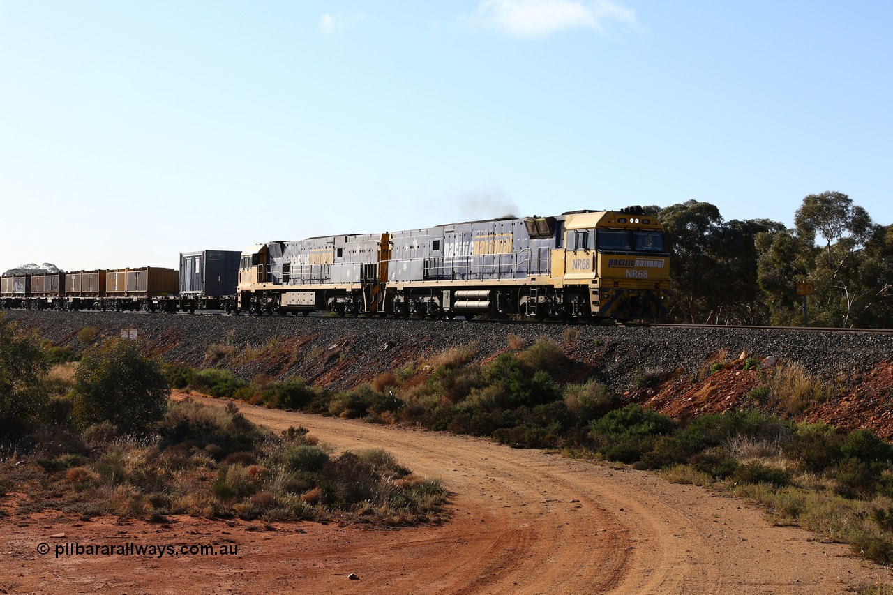 160522 2055
Binduli, 5MP2 steel train to Perth, locomotives Goninan built GE model Cv40-9i NR class NR 68 serial 7250-12/96-270 and NR 61 serial 7250-11/96-263 on the mainline leg of the triangle.
Keywords: NR-class;NR68;Goninan;GE;Cv40-9i;7250-12/96-270;