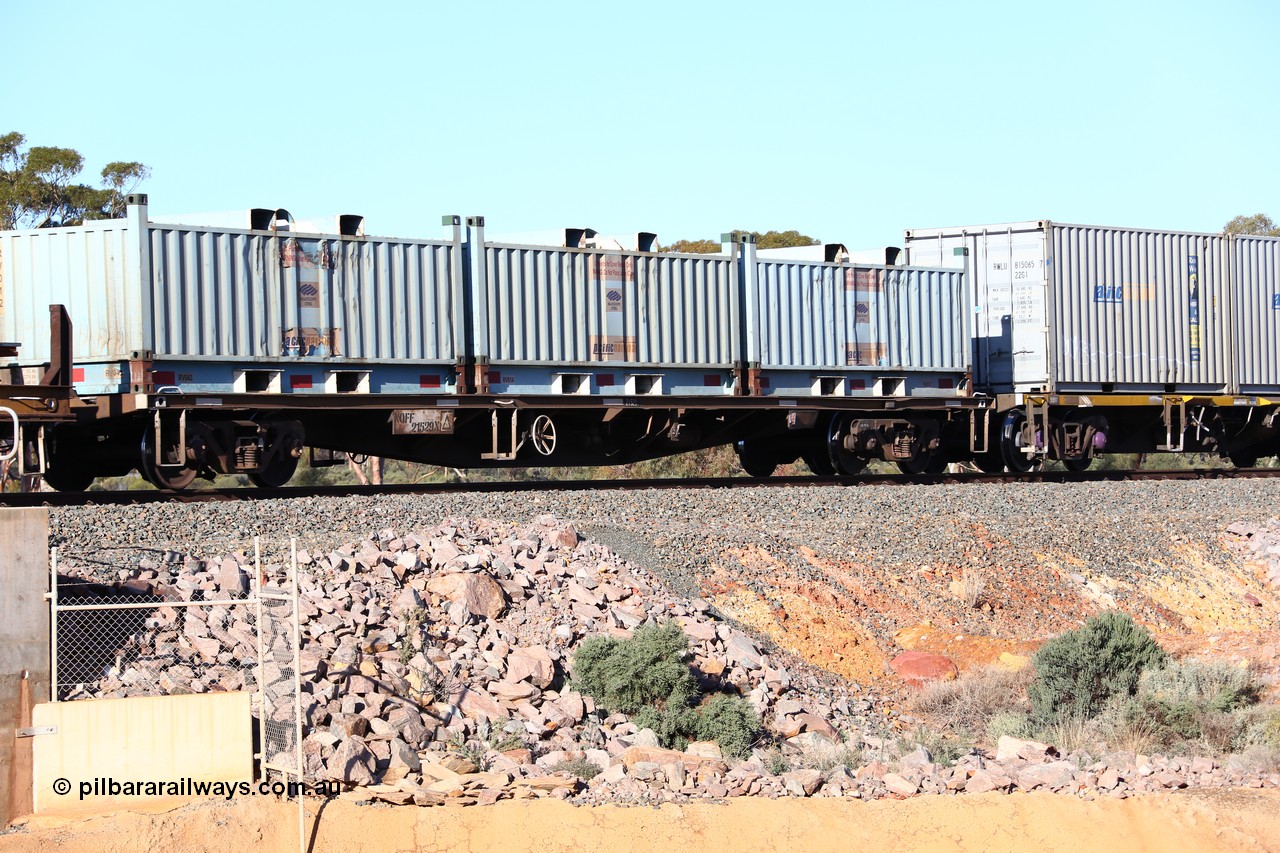 160522 2062
Binduli, 5MP2 steel train, NQFF 21529 container waggon, built by EPT NSW in 1975-76 as CFX type container waggon, loaded with three RV type BlueScope coil containers or 'butter boxes'.
Keywords: NQFF-type;NQFF21529;EPT-NSW;CFX-type;NQFX-type;