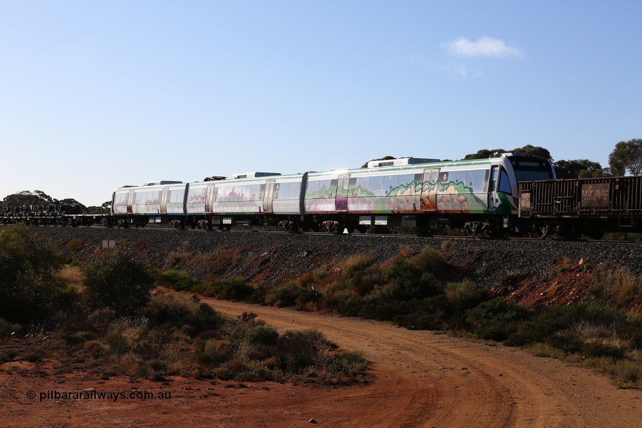 160522 2075
Binduli, 5MP2 steel train, Trans-Perth electric B set 116 on the rear of the train.
Keywords: BEA-class;BEA4116;BET-class;BET6116;BEB-class;BEB5116;Downer-Rail-Maryborough;