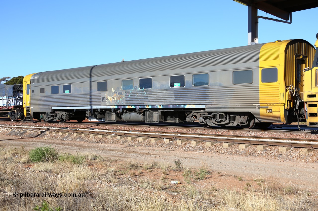 160522 2123
Parkeston, 6MP4 intermodal train, crew accommodation coach RZAY 283, built by Comeng NSW in 1972 as type ARJ stainless steel, air conditioned, first class roomette sleeping coach.
Keywords: RZAY-type;RZAY283;Comeng-NSW;ARJ-type;