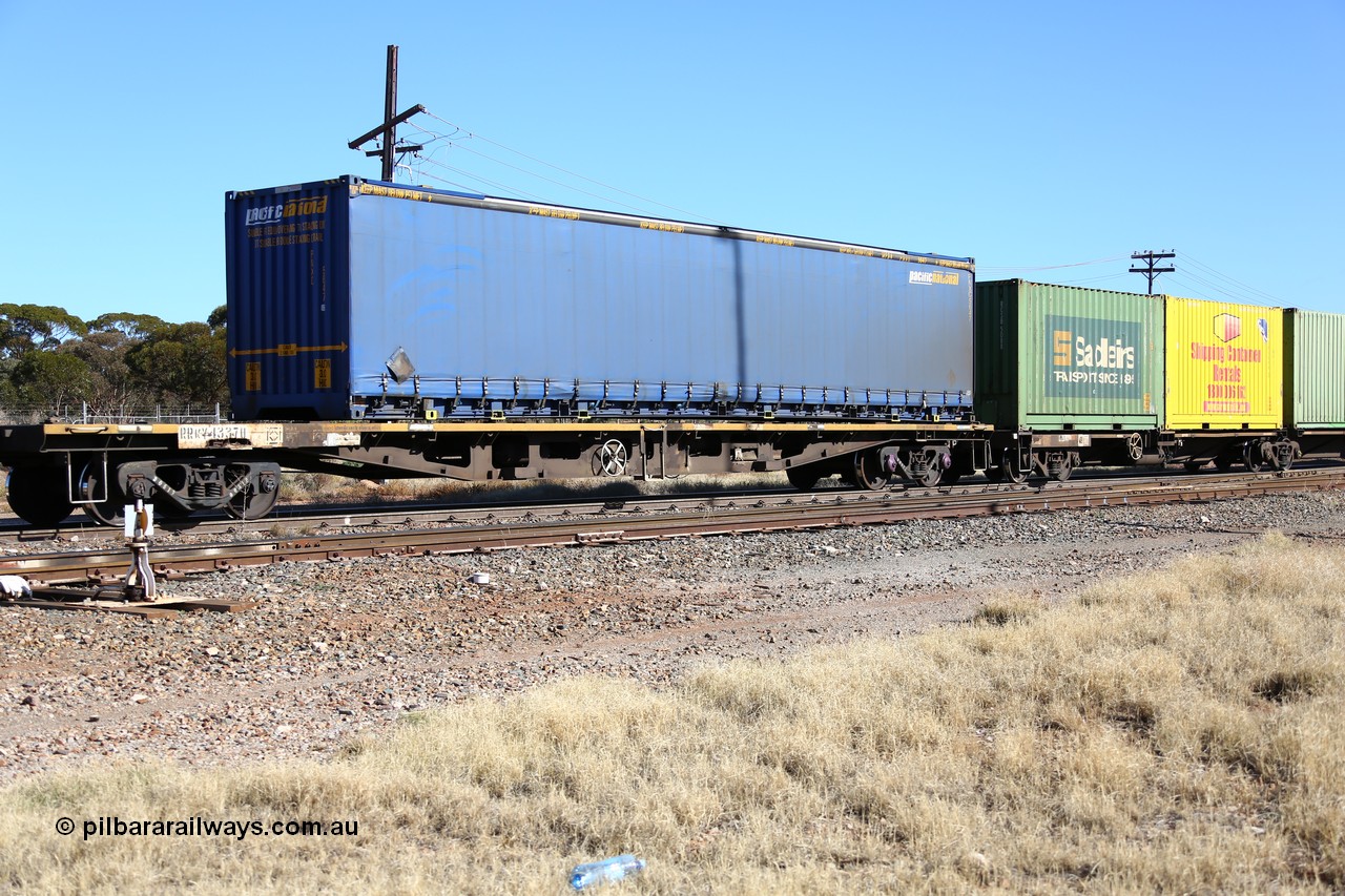 160522 2174
Parkeston, 6MP4 intermodal train, RRKY 4337 container waggon, built by Perry Engineering SA in 1976 as RMX, to AQMX, AQSY, RQKY. Pacific National 48' curtainsider PNXC 5647.
Keywords: RRKY-type;RRKY4337;Perry-Engineering-SA;RMX-type;AQMX-type;AQSY-type;RQKY-type;