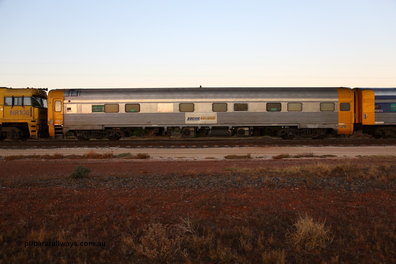 160523 2711
Parkeston, train 1PM5 crew accommodation coach RZAY 985, built by Comeng NSW in 1972 as ARJ 285, rebuilt by AN Port Augusta Workshops into RZAY 1997.
Keywords: RZAY-type;RZAY985;Comeng-NSW;ARJ-type;ARJ285;