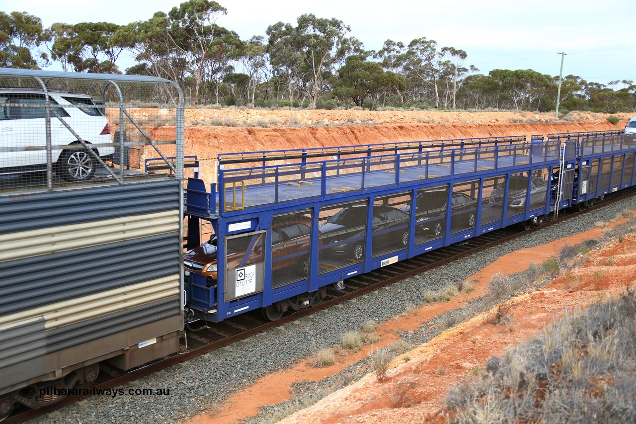 160524 3744
West Kalgoorlie, 2PM6 intermodal train, double deck automobile waggon RMOY 01011, one of thirteen built by Qiqihar Rollingstock Works China in 2014 for Pacific National.
Keywords: RMOY-type;RMOY01011;Qiqihar-Rollingstock-Works-China;