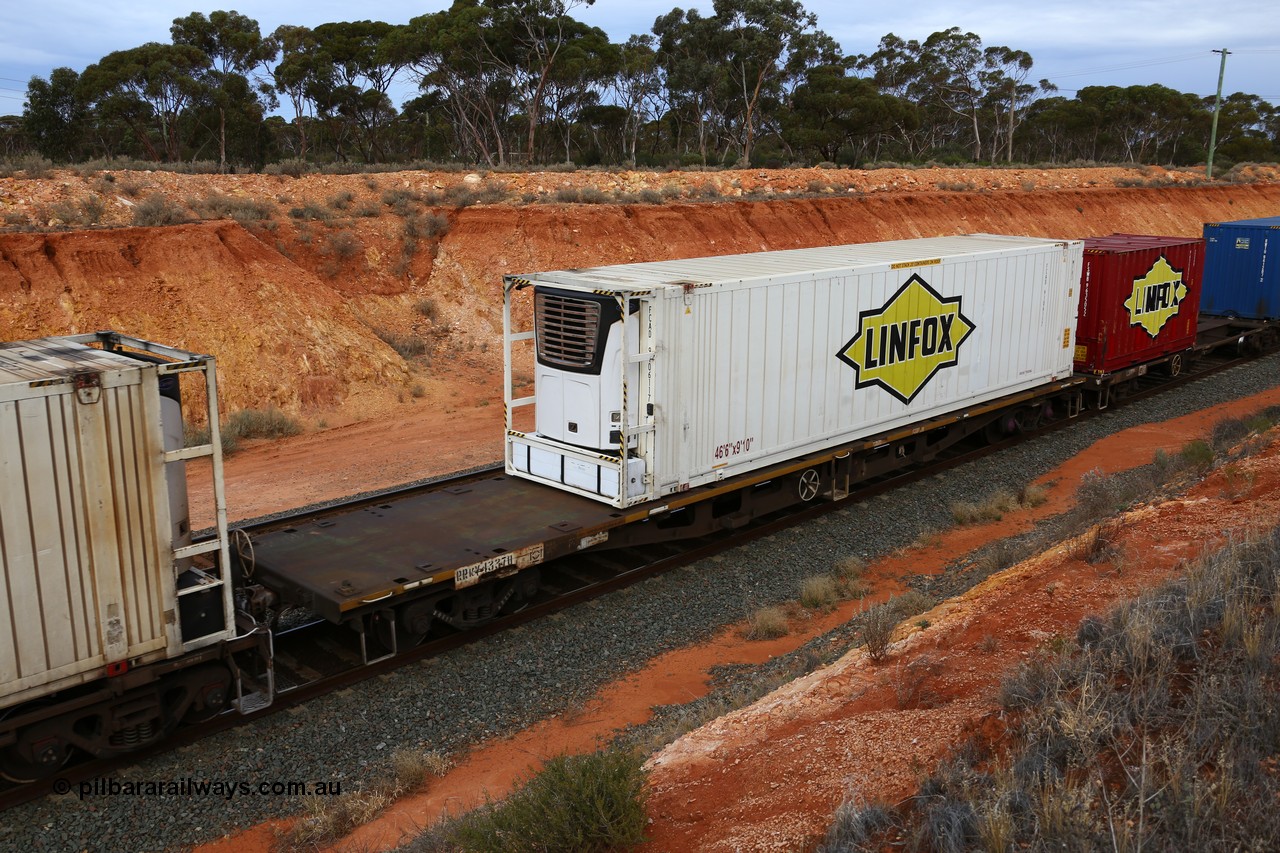 160524 3774
West Kalgoorlie, 2PM6 intermodal train, RRKY 4337 container waggon, built by Perry Engineering SA in 1976 as RMX, to AQMX, AQSY, RQKY. Linfox 46' reefer FCAD 910611.
Keywords: RRKY-type;RRKY4337;Perry-Engineering-SA;RMX-type;AQMX-type;AQSY-type;RQKY-type;