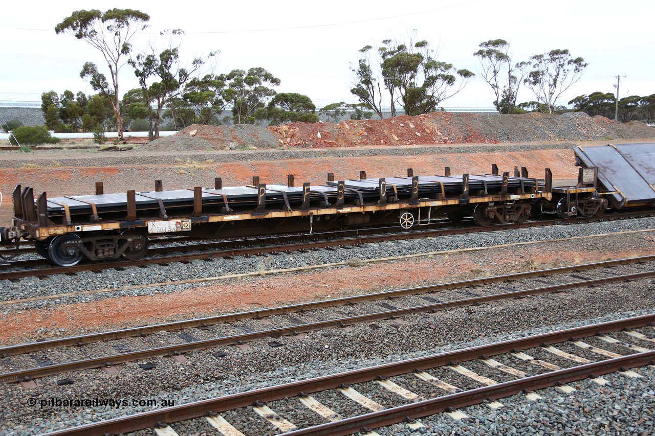 160524 4300
West Kalgoorlie, 1MP2 steel train, RKPF 30313 originally built by NSWGR Chullora Workshops as part of a batch of twenty CPX type flat waggons, converted to NKPX type ~1991 to carry large steel plate, loaded with a variety of same.
Keywords: RKPF-type;RKPF30313;NSWGR-Chullora-WS;CPX-type;NFPX-type;