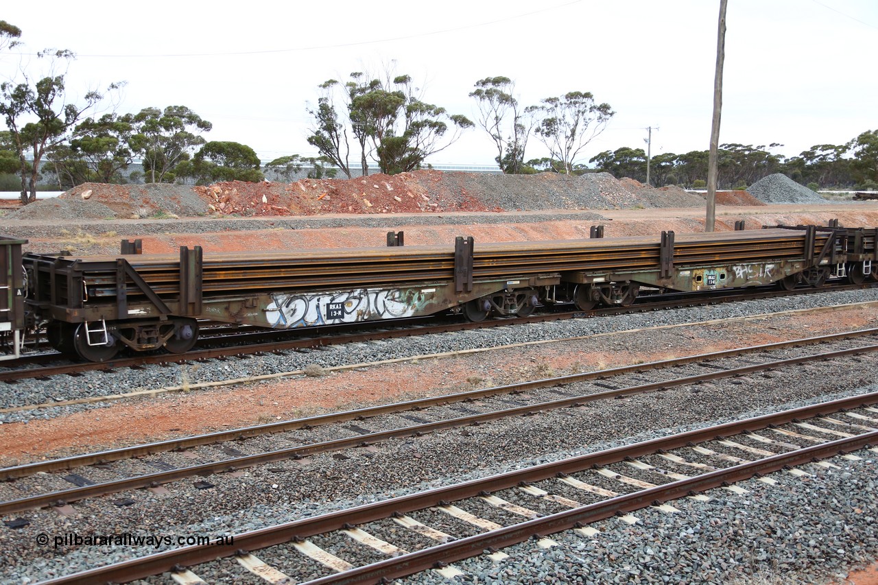 160524 4307
West Kalgoorlie, 1MP2 steel train, RKAX 13, 2-pack rail transport waggon, this waggon was converted by Port Augusta Workshops from two original FBX type waggons built in 1968-69 by Islington Workshops in a batch of twenty later coded AFCX. AFCX 13 & AKAX 5 where the donors for this waggon. Loaded with a full load of rail strings.
Keywords: RKAX-type;RKAX13;SAR-Islington-WS;FBX-type;