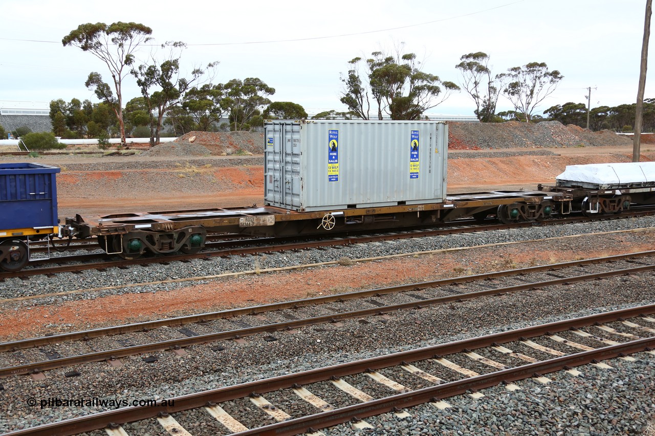 160524 4318
West Kalgoorlie, 1MP2 steel train, RQSY 34344 container waggon loaded with a Royal Wolf 25G1 type 20' box RWTU 966778. Originally built by Goninan NSW as an OCY type container waggon as part of a batch of one hundred in 1974-75.
Keywords: RQSY-type;RQSY34344;Goninan-NSW;OCY-type;NQOY-type;