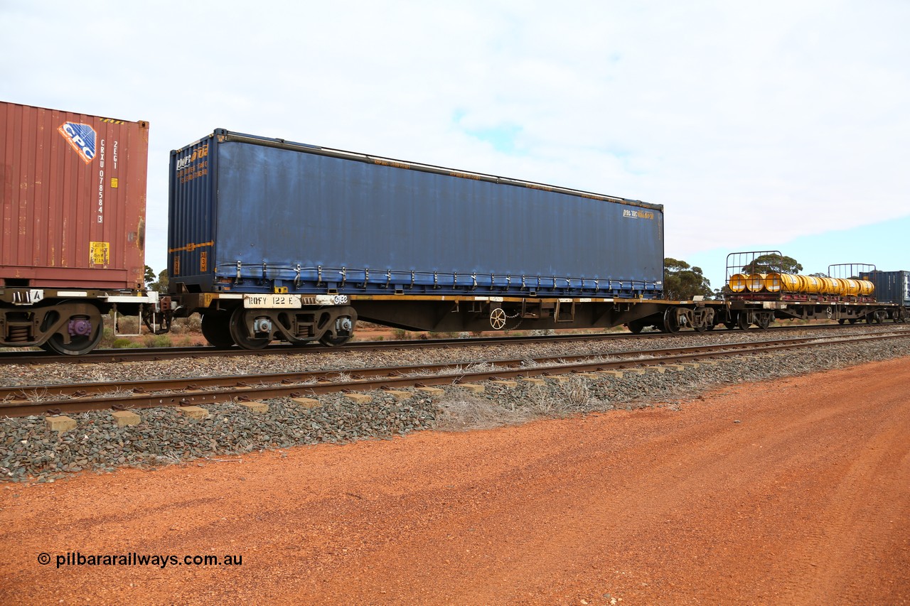 160529 8858
Parkeston, 6MP4 intermodal train, RQFY 122 originally built by Victorian Railways Bendigo Workshops in 1980 as a batch of seventy five as VQFX type container waggons, recoded to RQFF then 2CM bogies fitted in 1995 to RQFY
Keywords: RQFY-type;RQFY122;Victorian-Railways-Bendigo-WS;VQFX-type;RQFF-type;