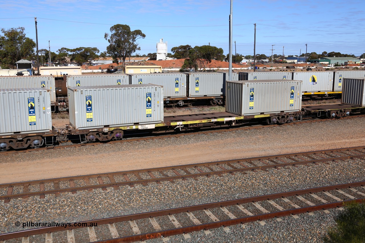 160531 9900
West Kalgoorlie, 1MP2 steel train, container waggon NQSY 35015, one of a hundred built by Goninan NSW as OCY type in 1975, then NQOY, with two 20' Royal Wolf containers, RWMC 815900 and RWMC 815854.
Keywords: NQSY-type;NQSY35015;Goninan-NSW;OCY-type;NQOY-type;