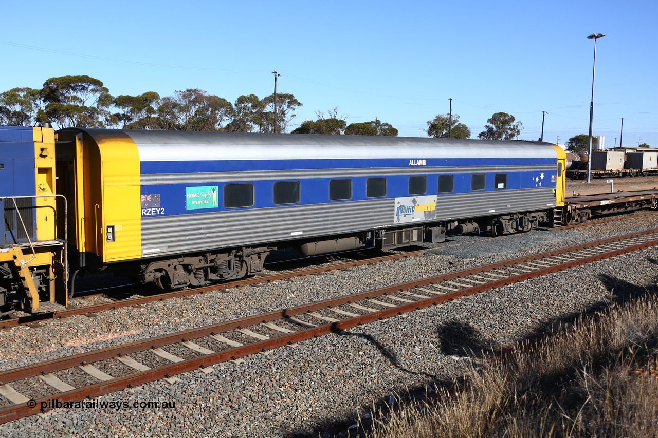 160531 9938
West Kalgoorlie, 3PM4 steel train crew accommodation coach RZEY 2 'ALLAMBI' built by South Australian Railways Islington Workshops in 1972 as a corten steel roomette sleeper Allambi to replace original, coded in 1987 as JRB 1.
Keywords: RZEY-class;RZEY2;SAR-Islington-WS;Allambi;JRB-class;JRB1;