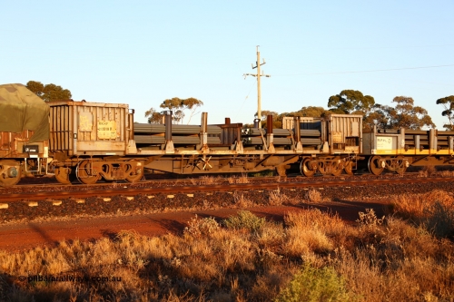 160522 2027
Parkeston, 5MP2 steel train, RKHF 20519 steel transport waggon loaded with steel bar, built by EPT NSW in 1977/78 in the first batch of two hundred BDY open waggons, recoded to NODY after 1979.
Keywords: RKHF-type;RKHF20519;EPT-NSW;BDY-type;NODY-type;