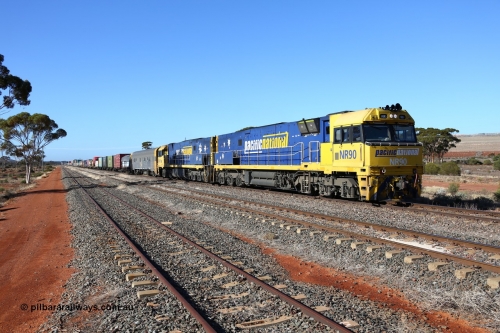 160522 2085
Parkeston, 6MP4 intermodal train arrives on the mainline behind a pair of Goninan built GE model Cv40-9i NR class units NR 90 serial 7250-05/97-293 and NR 101 serial 7250-07/97-303.
Keywords: NR-class;NR90;Goninan;GE;Cv40-9i;7250-05/97-293;NR101;7250-07/97-303;