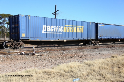 160522 2188
Parkeston, 6MP4 intermodal train, platform 4 of 5-pack RRGY 7130 5 pack articulated skel waggon set, originally built as RRBY by AN Rail at Islington Workshops SA 1996-97, 48' deck Pacific National box PNXD 004192.
Keywords: RRGY-type;RRGY7130;AN-Islington-WS;RRBY-type;