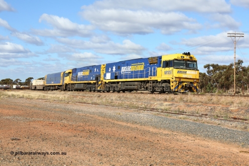 160522 2334
Parkeston, 7MP7 priority service train departing up the hill towards Kalgoorlie behind a pair of Goninan built GE model Cv40-9i NR class units NR 105 serial 7250-08/97-310 and NR 113 serial 7250-09/97-312 in Pacific National livery.
Keywords: NR-class;NR105;Goninan;GE;Cv40-9i;7250-08/97-310;