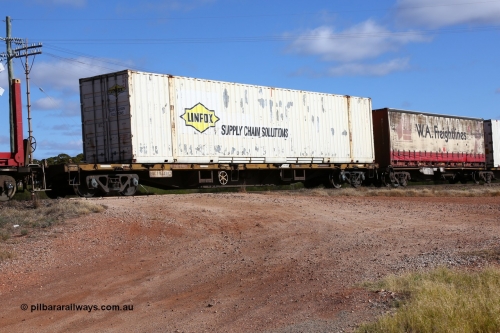160522 2353
Parkeston, 7MP7 priority service train, RQCY 923 container waggon built by Victorian Railways Bendigo Workshops in 1976 as an FQX type, then VQCX and RQCX type in October 1994. Loaded with Linfox 53' container DRC 388.
Keywords: RQCY-type;RQCY923;Victorian-Railways-Bendigo-WS;FQX-type;VQCX-type;RQCX-type;