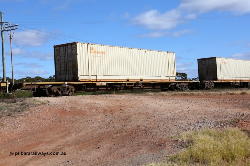 160522 2393
Parkeston, 7MP7 priority service train, RQDY 60075 container waggon, built by V/Line Bendigo Workshops as VQDW type VQDW 64 in 1986, leased to NSW as NQMW type and numbered 60075, 48' MFG1 type SCF Rail Containers box SCFU 412538[0].
Keywords: RQDY-type;RQDY60075;V/Line-Bendigo-WS;VQDW-type;VQDW64;
