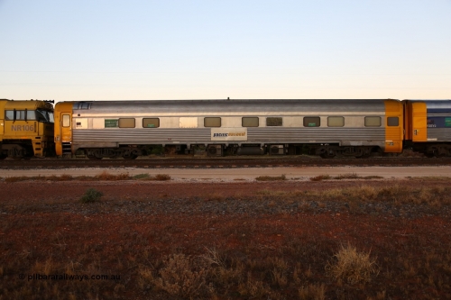 160523 2711
Parkeston, train 1PM5 crew accommodation coach RZAY 985, built by Comeng NSW in 1972 as ARJ 285, rebuilt by AN Port Augusta Workshops into RZAY 1997.
Keywords: RZAY-type;RZAY985;Comeng-NSW;ARJ-type;ARJ285;