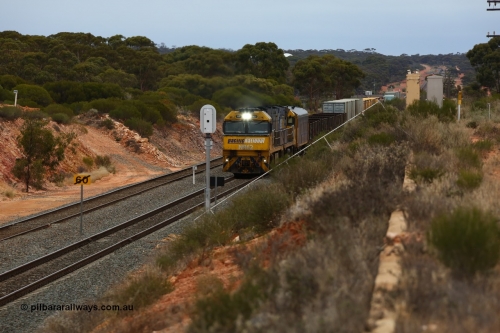 160524 4018
Binduli, Melbourne bound steel train service 3PM4 runs through the dip behind Goninan built GE model Cv40-9i NR class units NR 62 serial 7250-11/96-264 and NR 68 serial 7250-12/96-270.
Keywords: NR-class;NR62;Goninan;GE;Cv40-9i;7250-11/96-264;