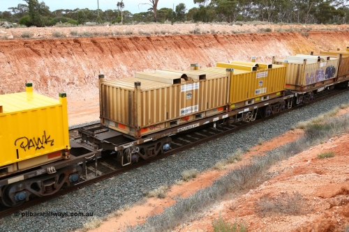 160524 4037
Binduli, Melbourne bound steel train service 3PM4, RKLY 20565 with two butter box containers RH267 and RH415, originally built by EPT NSW in 1977-78 as an BDY type open waggon before being heavily modified by ANI Engineering in 1998. Was also coded RKDY prior to 1998.
Keywords: RKLY-type;RKLY20565;EPT-NSW;BDY-type;NODY-type;