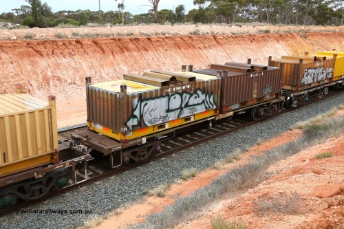 160524 4041
Binduli, Melbourne bound steel train service 3PM4, RKMY 327, originally an ELX waggon, heavily modified to cart butter boxes, possibly ex Victorian Railways ELX / VOBX waggon 1969-70 vintage.
Keywords: RKMY-type;RKMY327;ELX-type;VOBX-type;