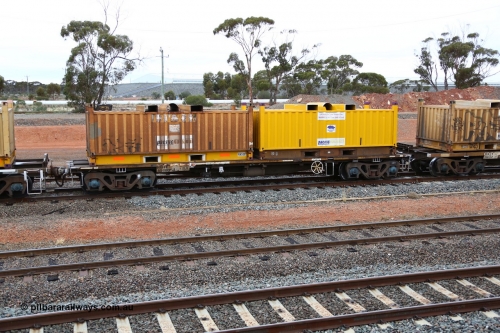 160524 4286
West Kalgoorlie, 1MP2 steel train, RQIY 10160, originally built by Goninan NSW in 1980 as part of a batch of fifty NQIY type 13.70 metre container waggons recoded in 1994. Loaded with two RH type coil steel or 'butter box' containers.
Keywords: RQIY-type;RQIY10160;Goninan-NSW;NQIY-type;