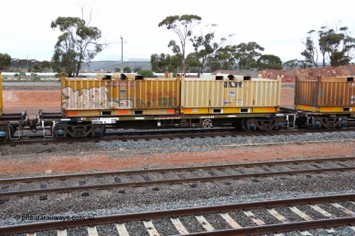 160524 4287
West Kalgoorlie, 1MP2 steel train, RKLY 20276, originally build by EPT NSW 1979-81 as part of a batch of two hundred BDY type 14.20 metre open waggons before conversion in the 1990s, loaded with two RH type RH 275 and RH 479 coil containers or 'butter boxes'.
Keywords: RKLY-type;RKLY20276;EPT-NSW;BDY-type;NODY-type;NKHY-type;