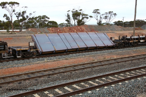 160524 4301
West Kalgoorlie, 1MP2 steel train, RKYY type wide steel plate tilt waggon RKYY 7084 the first of twenty seven units built by AN Rail Islington Workshops in 1995-96. Loaded with steel plate.
Keywords: RKYY-type;RKYY7084;AN-Islington-WS;