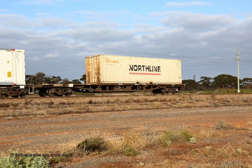 160525 4545
Parkeston, 3PM7 priority service train, RRKY 2379 container waggon, one of twenty five originally built by Perry Engineering SA in 1971 as RMX type, recoded to AQMX, with a Rail Containers 40' box lettered for Northline NLMB 411175.
Keywords: RRKY-type;RRKY2379;Perry-Engineering-SA;RMX-type;RM-type;AQMX-type;AQSY-type;RQKY-type;