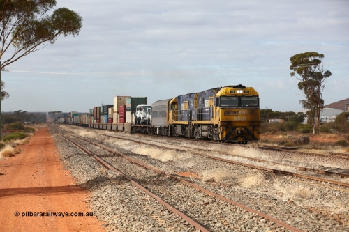 160529 8756
Parkeston, 6MP4 intermodal train, arrives on the mainline behind a pair of Goninan built GE model Cv40-9i NR class units NR 89 serial 7250-05 / 97-292 and NR 4 serial 7250-11 / 96-206.
Keywords: NR-class;NR89;Goninan-WA;GE;Cv40-9i;7250-05/97-292;