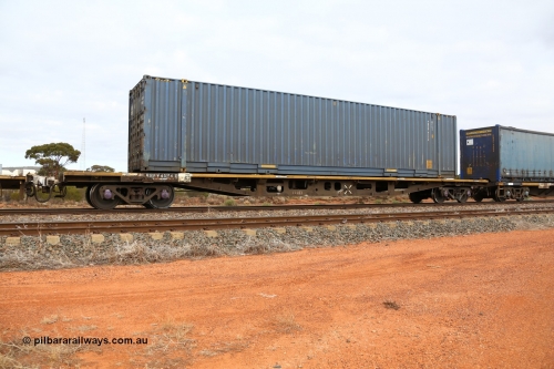160529 8795
Parkeston, 6MP4 intermodal train, RRKY 4324 container flat waggon originally built by Perry Engineering SA in 1976 as part of a batch of one hundred and fifty RMX type waggons for the Commonwealth Railways, recoded to AQMX, in 1987 to AQSY, then RQKY. Loaded with a Pacific National 48' MFG1 container PNXD 4174.
Keywords: RRKY-type;RRKY4324;Perry-Engineering-SA;RMX-type;AQMX-type;AQSY-type;RQKY-type;