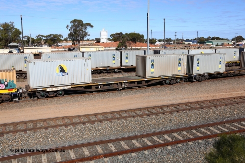 160531 9908
West Kalgoorlie, 1MP2 steel train, container waggon RQKY 4399, still with a green AN deck, with two 20' Royal Wolf containers RWMC 818001 and RWMC 815932.
Keywords: RQKY-type;RQKY4399;