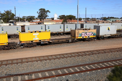 160531 9909
West Kalgoorlie, 1MP2 steel train, container waggon RQHY 7078, the final one of seventy eight built in 2005 by Qiqihar Rollingstock Works in China, with two 20' steel coil 'butter boxes'.
Keywords: RQHY-type;RQHY7078;Qiqihar-Rollingstock-Works-China;