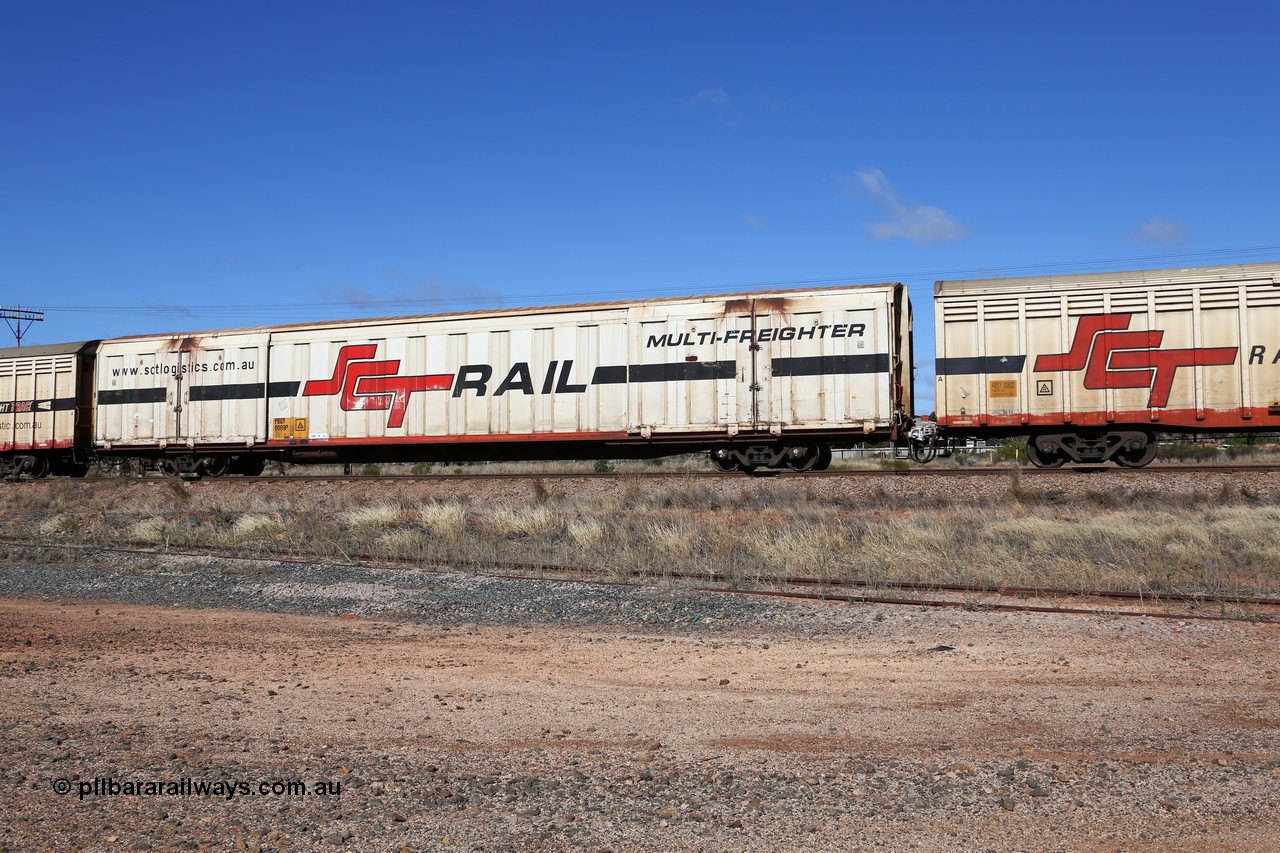 160522 2239
Parkeston, SCT train 6MP9 operating from Melbourne to Perth, PBGY type PBGY 0009 Multi-Freighter, one of eighty two waggons built by Queensland Rail Redbank Workshops in 2005.
Keywords: PBGY-type;PBGY0009;Qld-Rail-Redbank-WS;