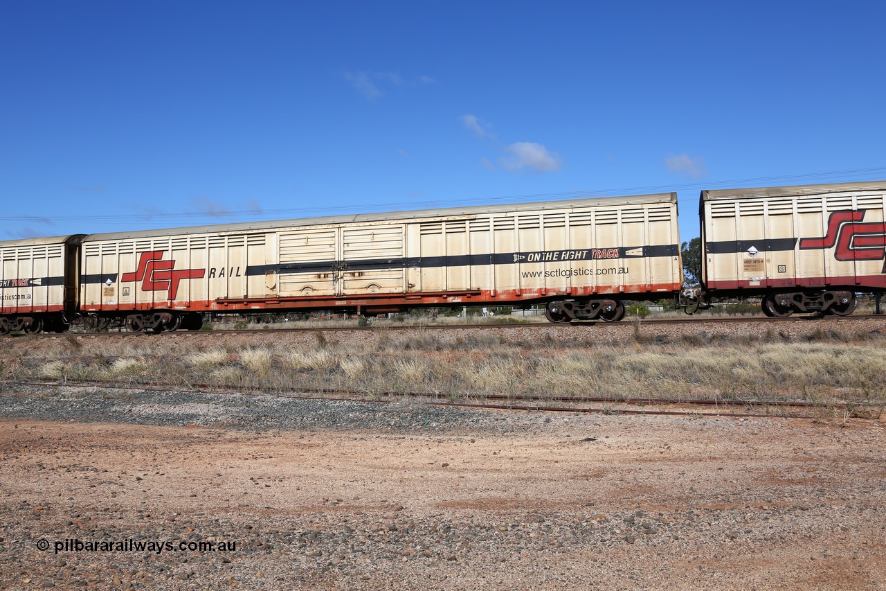 160522 2255
Parkeston, SCT train 6MP9 operating from Melbourne to Perth, ABSY type ABSY 4458 covered van, originally built by Comeng WA in 1977 for Commonwealth Railways as VFX type, recoded to ABFX and RBFX to SCT as ABFY before conversion by Gemco WA to ABSY in 2004/05.
Keywords: ABSY-type;ABSY4458;Comeng-WA;VFX-type;ABFY-type;