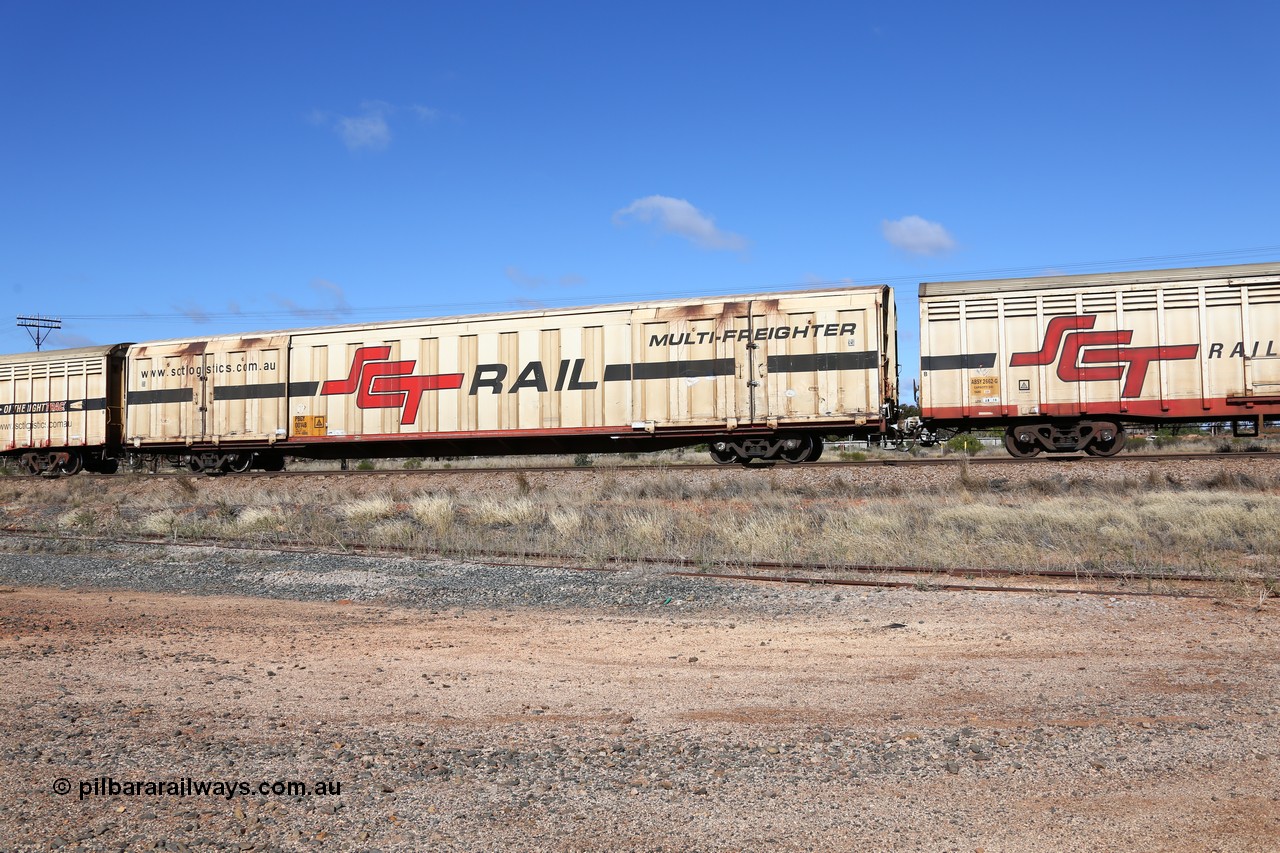 160522 2282
Parkeston, SCT train 6MP9 operating from Melbourne to Perth, PBGY type covered van PBGY 0014 Multi-Freighter, one of eighty two waggons built by Queensland Rail Redbank Workshops in 2005.
Keywords: PBGY-type;PBGY0014;Qld-Rail-Redbank-WS;