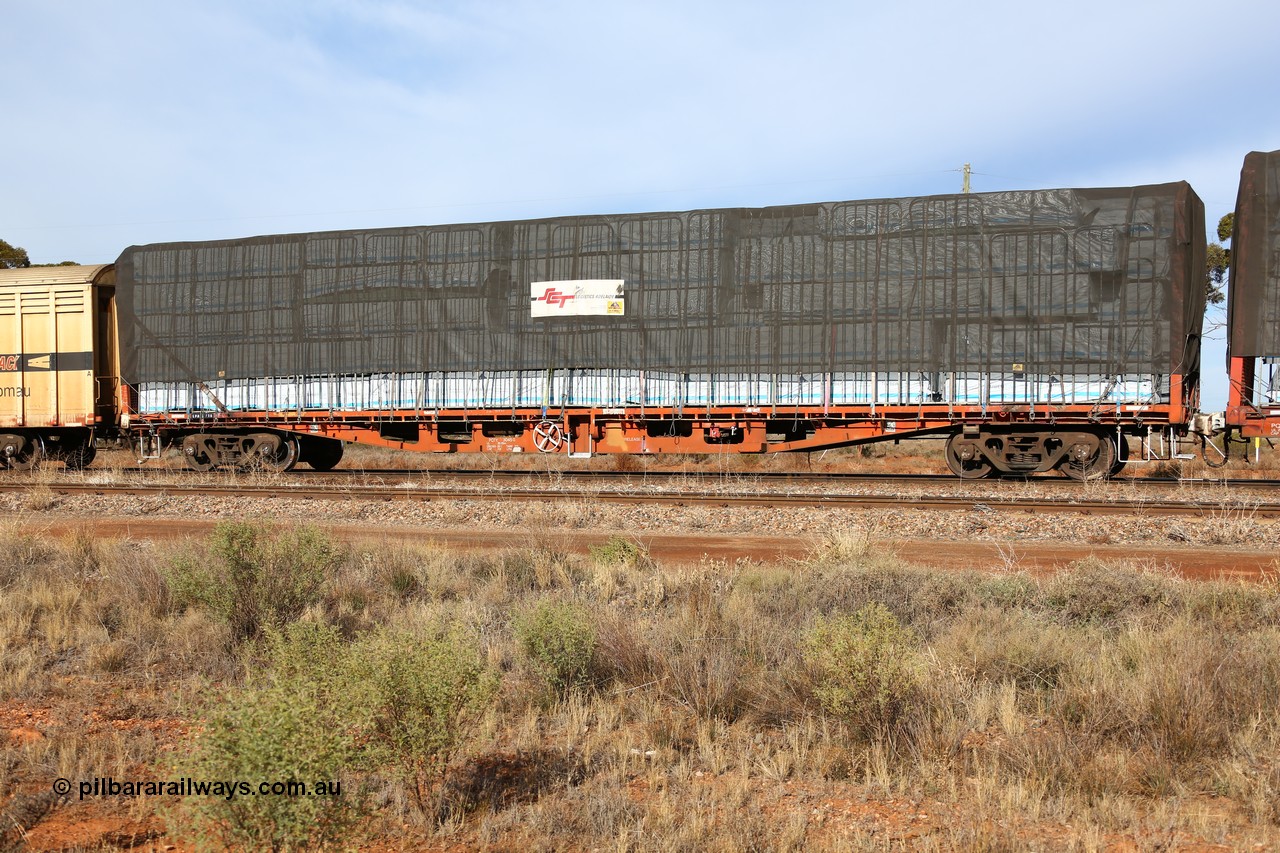160523 2842
Parkeston, SCT train 7GP1 which operates from Parkes NSW (Goobang Junction) to Perth, originally one of fifty RMX type container flat waggons built 1975-76 by Carmor Engineering SA, recoded through life to AQMX, AQMY and RQMY, seen here coded as PQTY type for SCT service as PQTY 3045 and fitted with bulkheads and loaded with timber products.
Keywords: PQTY-type;PQTY3045;Carmor-Engineering-SA;RMX-type;