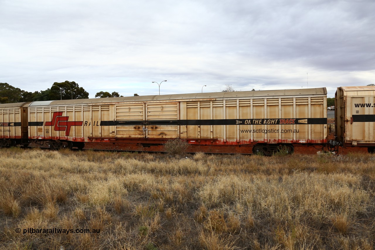 160524 3690
Kalgoorlie, SCT train 2PM9 operating from Perth to Melbourne, ABSY type ABSY 2484 covered van, originally built by Mechanical Handling Ltd SA in 1972 for Commonwealth Railways as VFX type recoded to ABFX and then RBFX to SCT as ABFY before being converted by Gemco WA to ABSY type in 2004/05.
Keywords: ABSY-type;ABSY2484;Mechanical-Handling-Ltd-SA;VFX-type;ABFY-type;