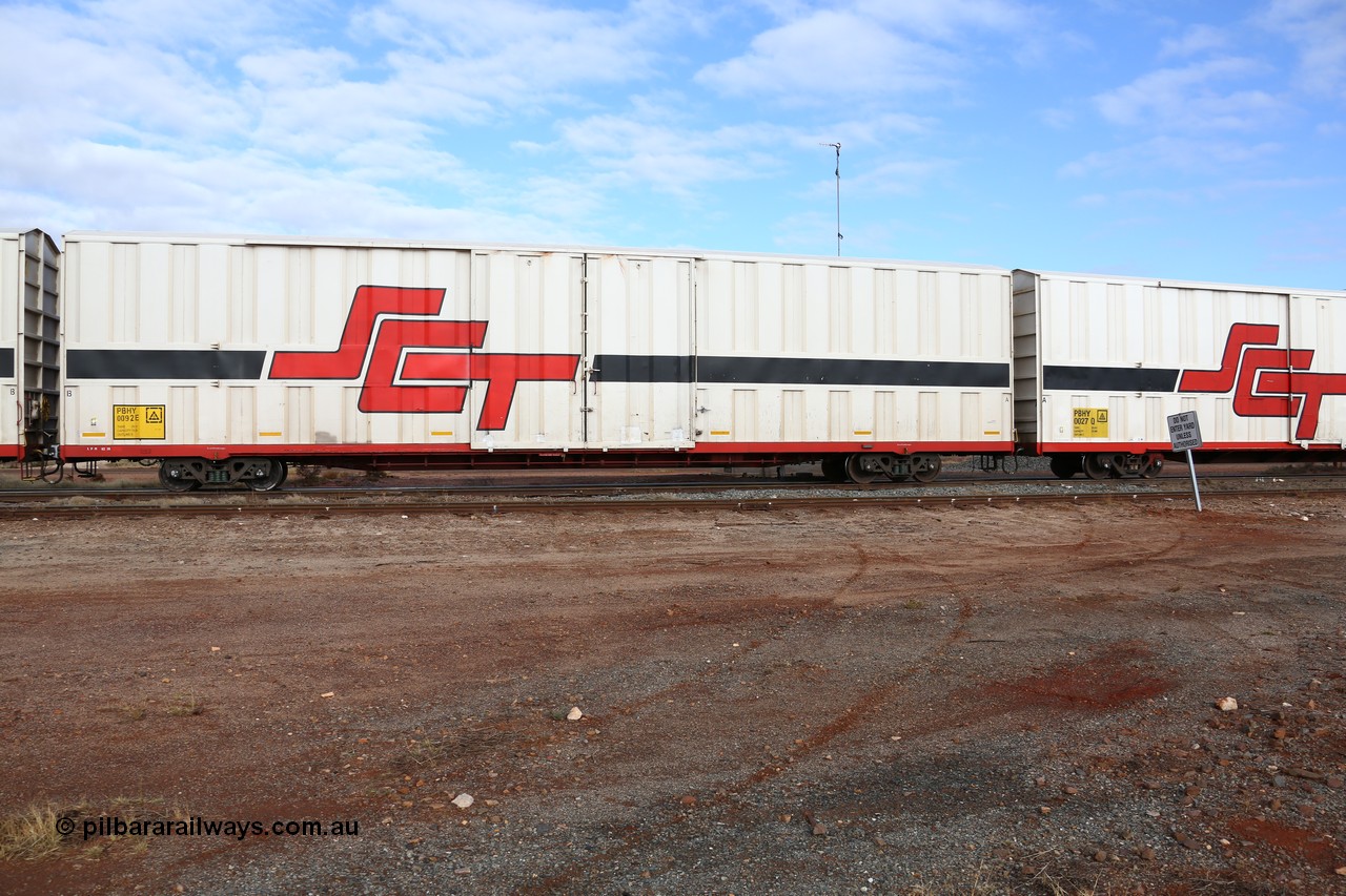 160525 4557
Parkeston, SCT train 3PG1 which operates from Perth to Parkes NSW (Goobang Junction), PBHY type covered van PBHY 0092 Greater Freighter, built by CSR Meishan Rolling Stock Co China in 2014 without the Greater Freighter signage.
Keywords: PBHY-type;PBHY0092;CSR-Meishan-China;