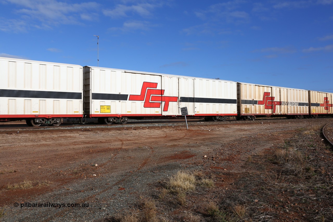 160525 4597
Parkeston, SCT train 3PG1 which operates from Perth to Parkes NSW (Goobang Junction), PBHY type covered van PBHY 0095 Greater Freighter, built by CSR Meishan Rolling Stock Co China in 2014 without the Greater Freighter signage.
Keywords: PBHY-type;PBHY0095;CSR-Meishan-China;