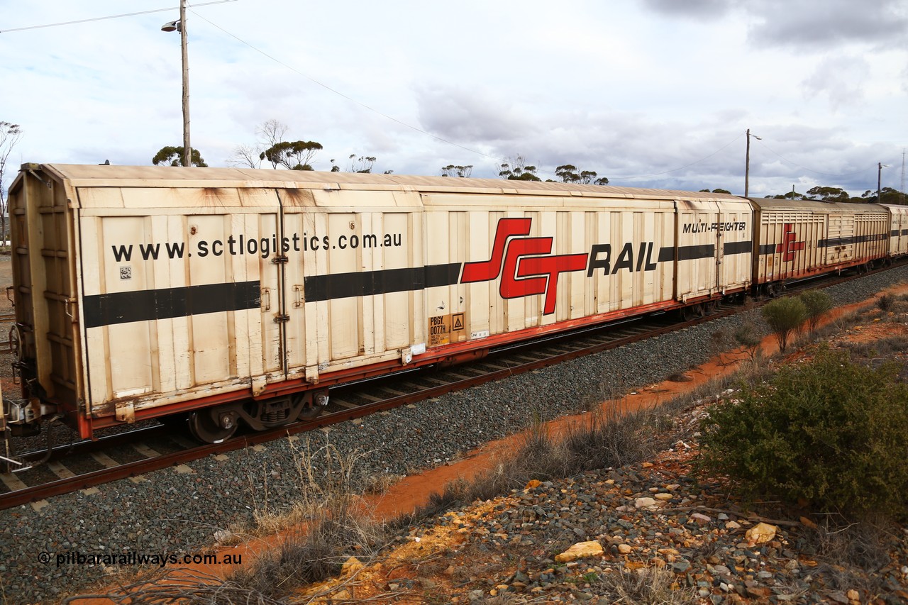 160526 5353
West Kalgoorlie, SCT train 3MP9 operating from Melbourne to Perth, PBGY type covered van PBGY 0077 Multi-Freighter, one of eighty two waggons built by Queensland Rail Redbank Workshops in 2005.
Keywords: PBGY-type;PBGY0077;Qld-Rail-Redbank-WS;