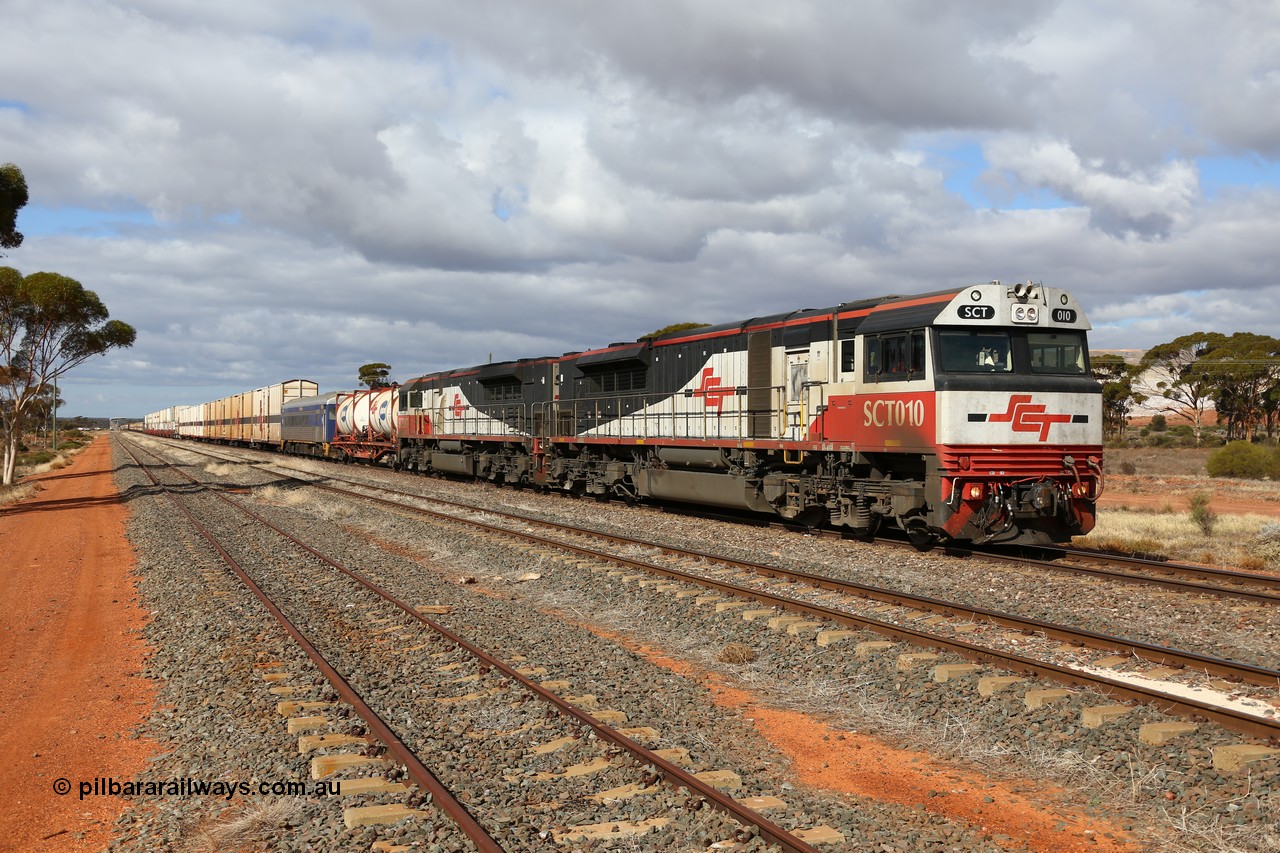 160529 8870
Parkeston, SCT train 6MP9 operating from Melbourne to Perth with 74 waggons for 5382 tonnes and 1786 metres with EDI Downer built EMD model GT46C-ACe unit SCT 010 serial 07-1734 on the point with sister unit SCT 007 as they power through along the mainline.
Keywords: SCT-class;SCT010;07-1734;EDI-Downer;EMD;GT46C-ACe;