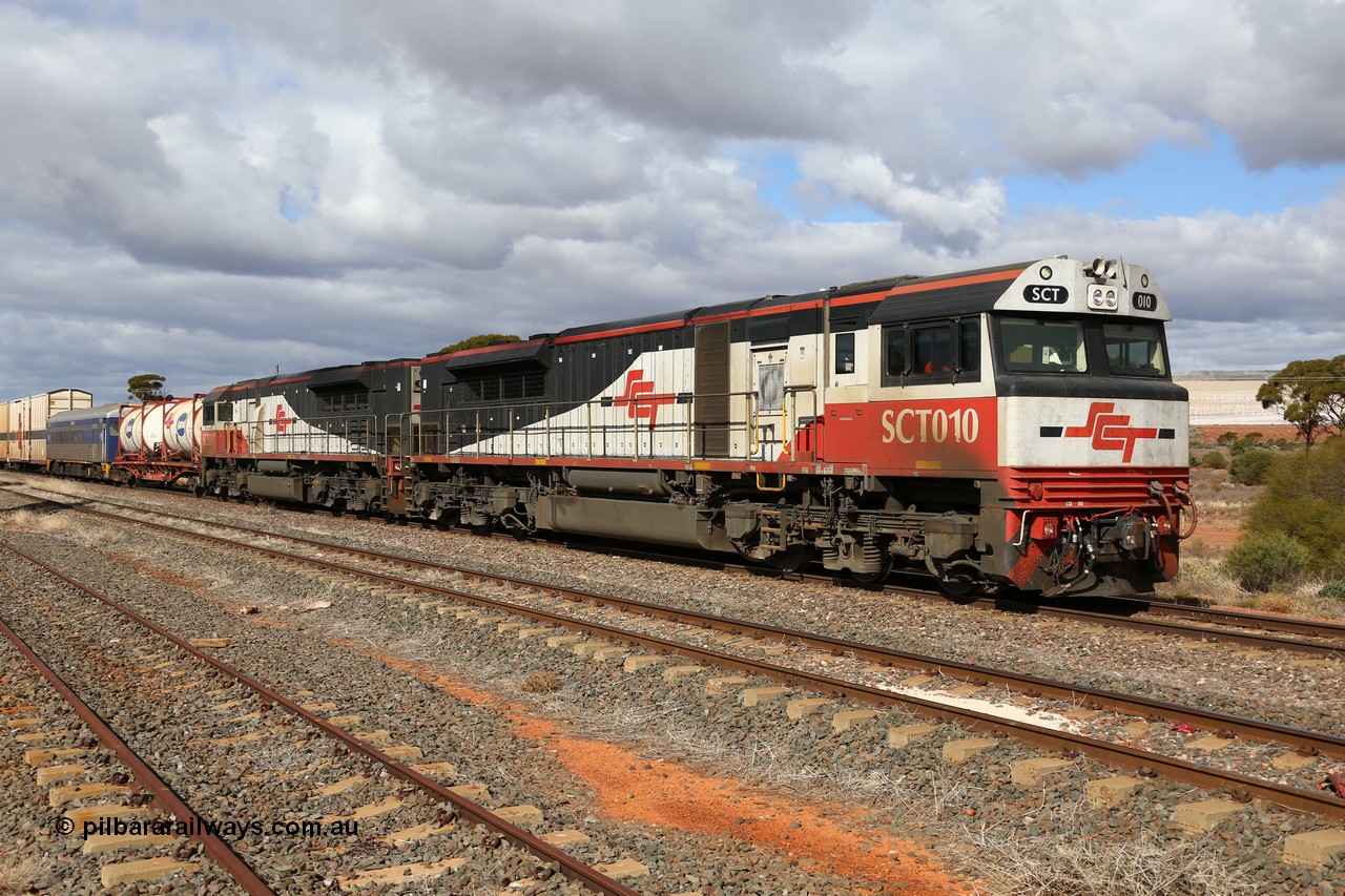 160529 8871
Parkeston, SCT train 6MP9 operating from Melbourne to Perth with 74 waggons for 5382 tonnes and 1786 metres with EDI Downer built EMD model GT46C-ACe unit SCT 010 serial 07-1734 on the point with sister unit SCT 007 as they power through along the mainline.
Keywords: SCT-class;SCT010;07-1734;EDI-Downer;EMD;GT46C-ACe;