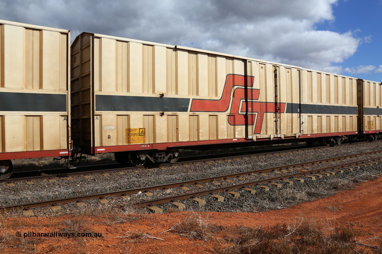 160529 8878
Parkeston, SCT train 6MP9 operating from Melbourne to Perth, PBHY type covered van PBHY 0059 Greater Freighter, one of a second batch of thirty units built by Gemco WA without the Greater Freighter signage.
Keywords: PBHY-type;PBHY0059;Gemco-WA;