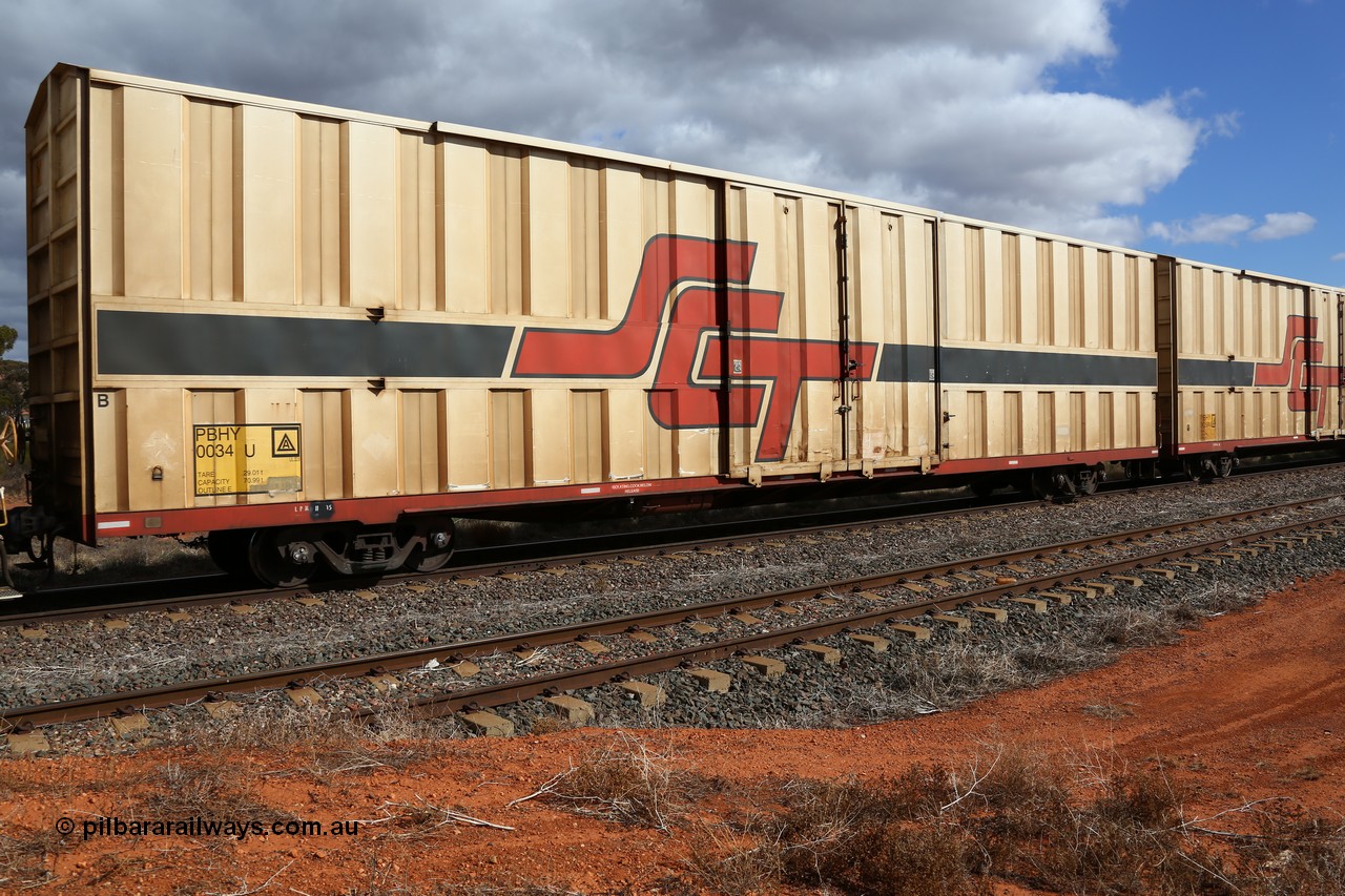 160529 8879
Parkeston, SCT train 6MP9 operating from Melbourne to Perth, PBHY type covered van PBHY 0034 Greater Freighter, one of a second batch of thirty units built by Gemco WA without the Greater Freighter signage.
Keywords: PBHY-type;PBHY0034;Gemco-WA;