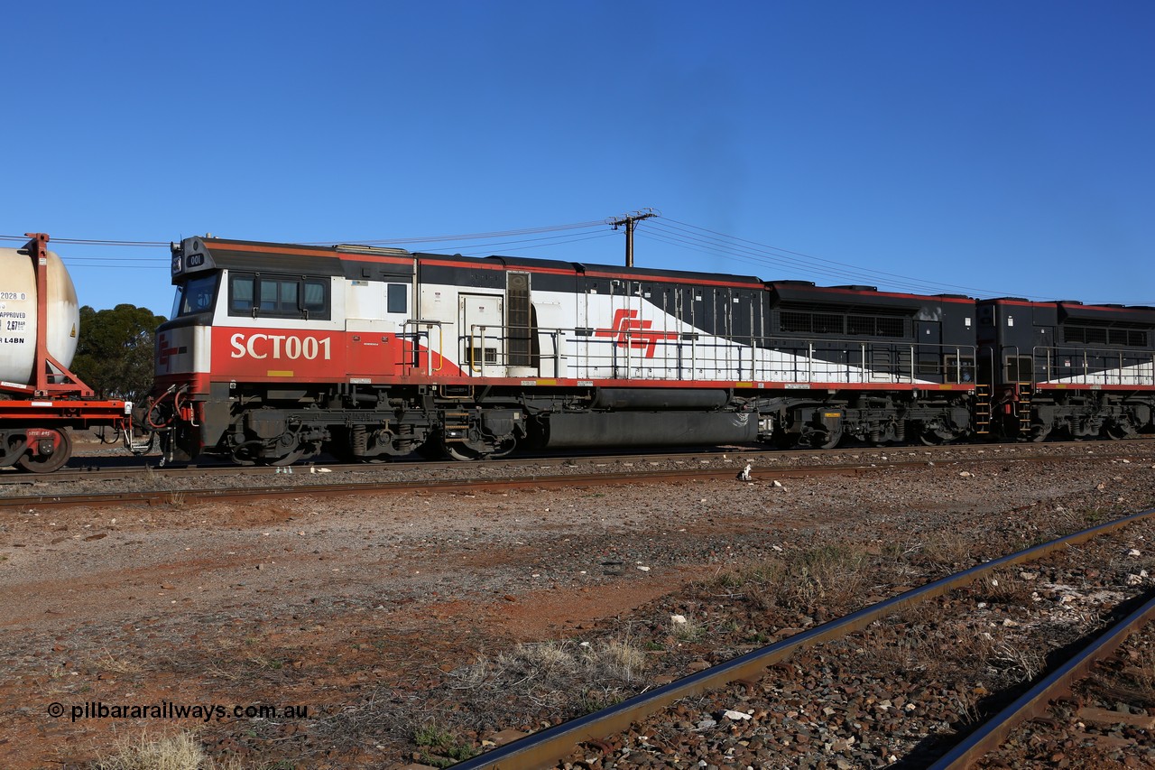 160530 9168
Parkeston, SCT train 7GP1 which operates from Parkes NSW (Goobang Junction) to Perth departs the mainline behind second unit SCT class leader SCT 001 serial 07-1725 second unit is an EDI Downer built EMD model GT46C-ACe.
Keywords: SCT-class;SCT001;07-1725;EDI-Downer;EMD;GT46C-ACe;