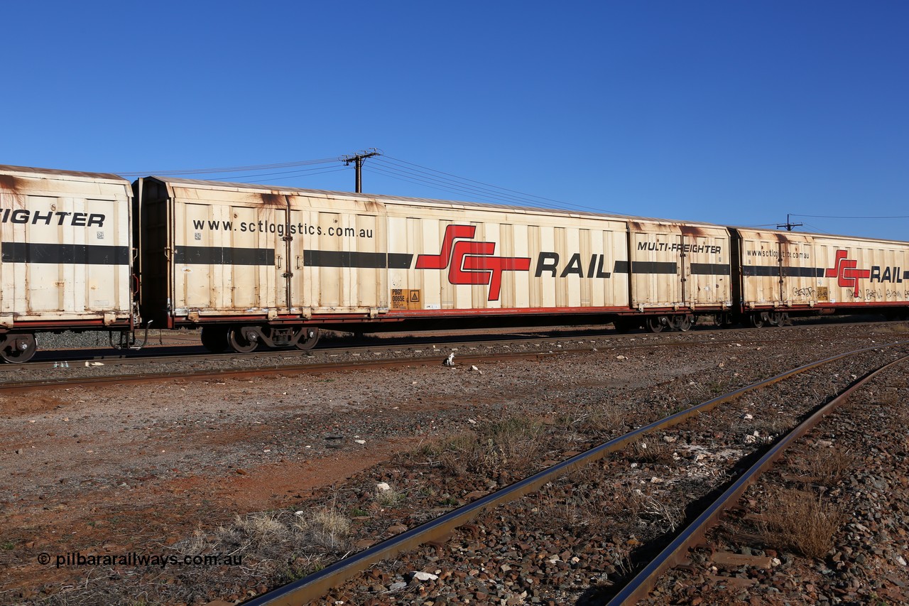 160530 9234
Parkeston, SCT train 7GP1 which operates from Parkes NSW (Goobang Junction) to Perth, PBGY type covered van PBGY 0065 Multi-Freighter, one of eighty two waggons built by Queensland Rail Redbank Workshops in 2005.
Keywords: PBGY-type;PBGY0065;Qld-Rail-Redbank-WS;