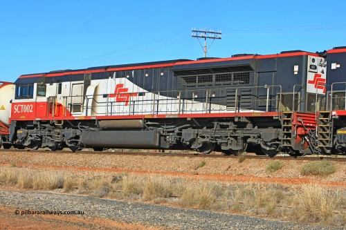 100603 8960
Parkeston, SCT's 3MP9 service operating from Melbourne to Perth with EDI Downer built EMD model GT46C-ACe unit SCT 002 as second unit with serial number 97-1726. Consist was74 waggons for 5674 tonnes and 1782.1 metres in length. 1336 hrs on the 3rd of June 2010.
Keywords: SCT-class;SCT002;EDI-Downer;EMD;GT46C-ACe;07-1726;