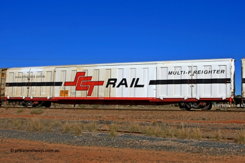 100603 8985
Parkeston, SCT train 3MP9, PBGY type covered van PBGY 0138 Multi-Freighter, one of eighty units built by Gemco WA in 2008, with Independent Brake signage.
Keywords: PBGY-type;PBGY0138;Gemco-WA;