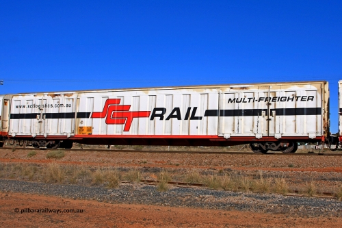 100603 8986
Parkeston, SCT train 3MP9, PBGY type covered van PBGY 0013 Multi-Freighter, one of eighty two waggons built by Queensland Rail Redbank Workshops in 2005.
Keywords: PBGY-type;PBGY0013;Qld-Rail-Redbank-WS;
