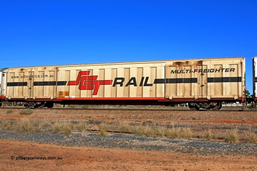 100603 8992
Parkeston, SCT train 3MP9, PBGY type covered van PBGY 0041 Multi-Freighter, one of eighty two waggons built by Queensland Rail Redbank Workshops in 2005.
Keywords: PBGY-type;PBGY0041;Qld-Rail-Redbank-WS;